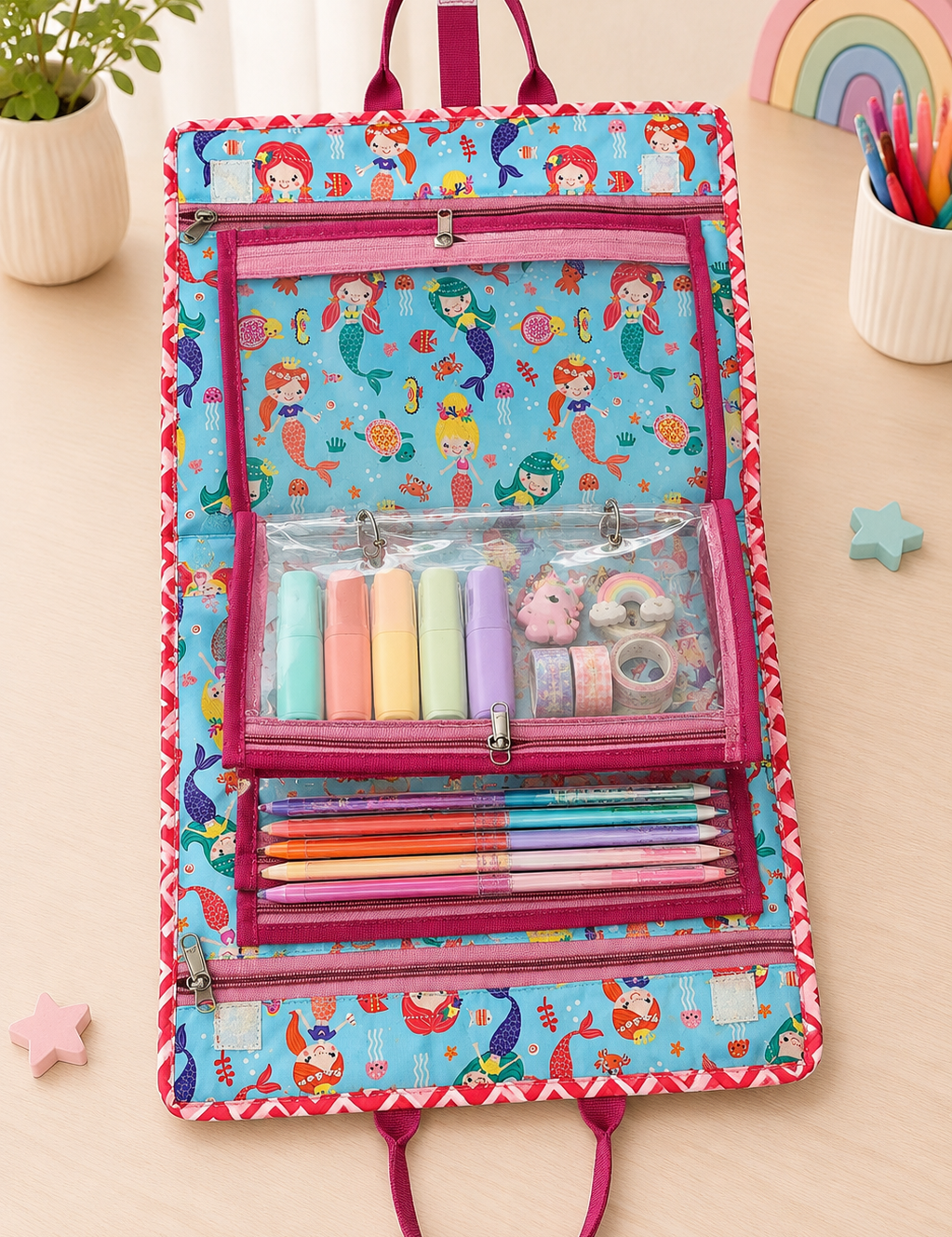 4 Plastic Zippers Utility Pouch | School & Travel Organiser
