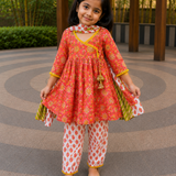 Red Kurta with straight pants and dupatta for girls