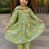 Green Kurta with straight pants and dupatta