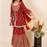 Red Pure Cotton Sharara Set