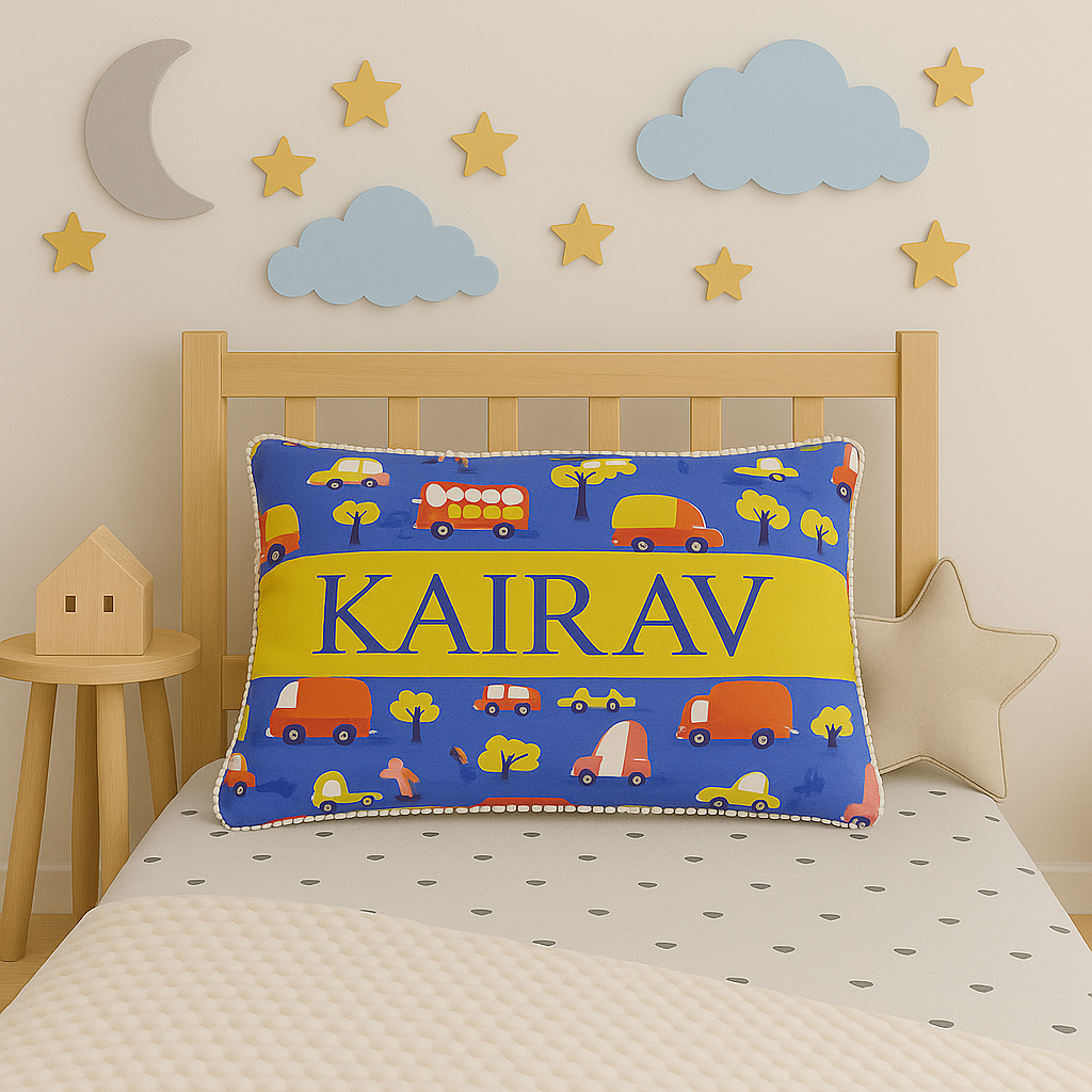 On The Wheels Name Pillow