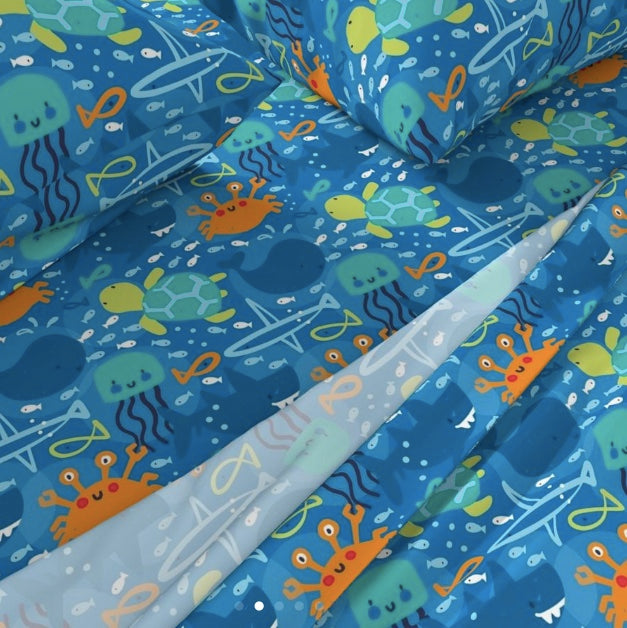 Underwater Ocean Dreams Bedsheet + 2 Pillow Covers