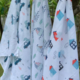 Muslin Swaddles Dino, Ships and Houses