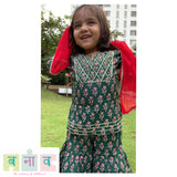 Green Sharara Set with Red Dupatta